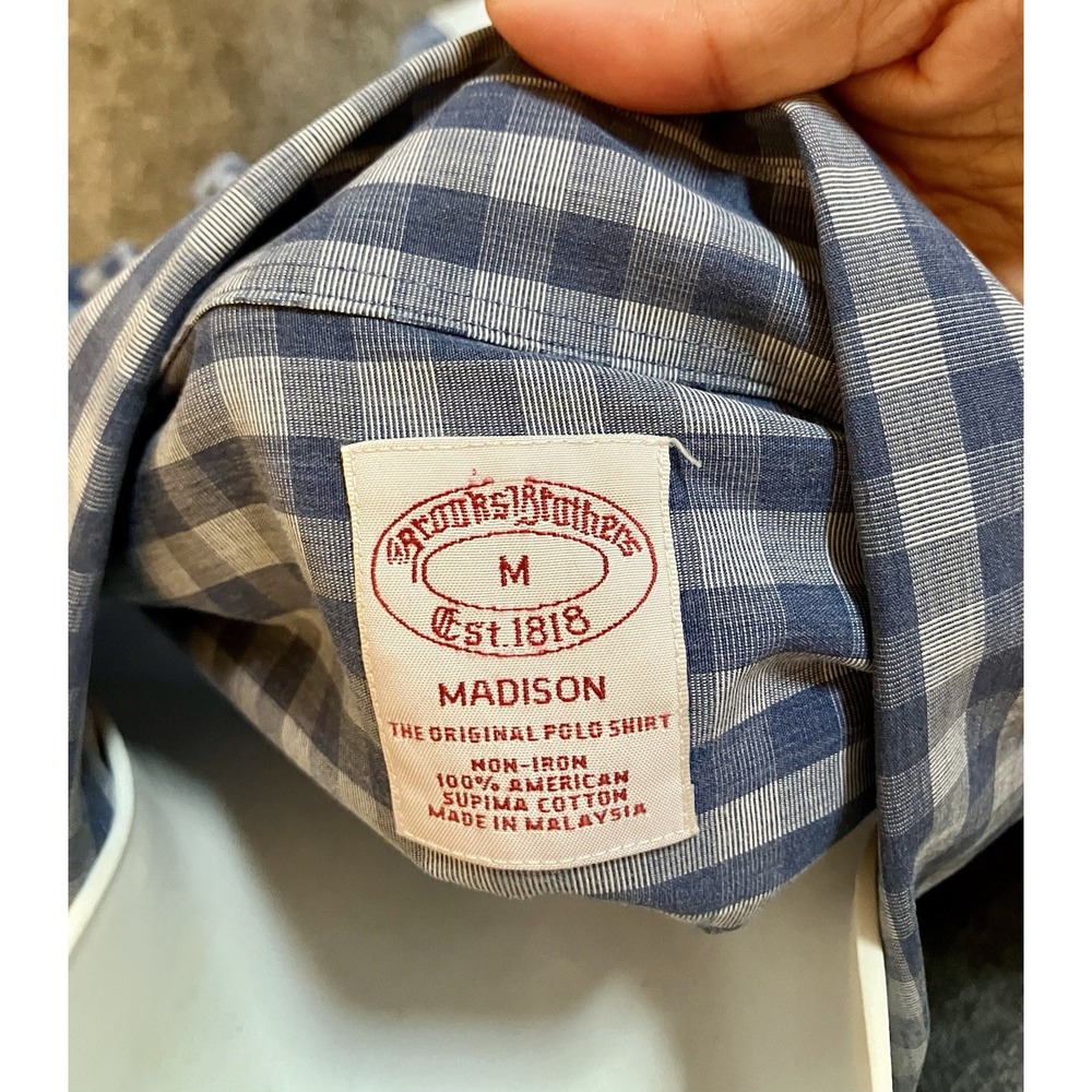 Brooks Brothers Madison Men’s Dress Shirt Medium Blue Plaid Non Iron Supima - Picture 5 of 6